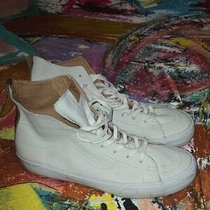 Vans White and Tan High-Top Sneakers